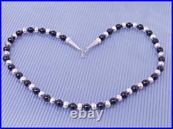 Vintage Native American Sterling Silver Black Jade Bead Necklace 21