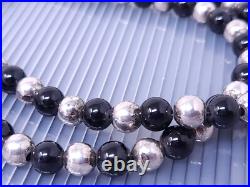 Vintage Native American Sterling Silver Black Jade Bead Necklace 21