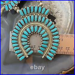 Vintage Native American Sterling Silver Block Turquoise Squash Blossom Necklace
