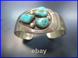 Vintage Native American Sterling Silver Blue 3 Turquoise cuff bracelet