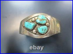 Vintage Native American Sterling Silver Blue 3 Turquoise cuff bracelet