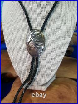 Vintage Native American Sterling Silver Bolo Tie Slide Necklace Signed Marks