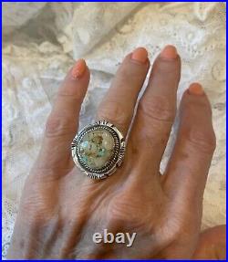 Vintage Native American Sterling Silver & Boulder Turquoise Ring Easy Adjustable