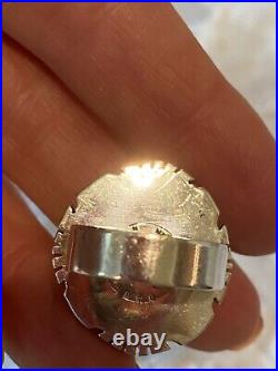 Vintage Native American Sterling Silver & Boulder Turquoise Ring Easy Adjustable