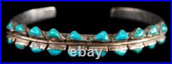 Vintage Native American Sterling Silver Bracelet Hand Cut Triangle Turquoise