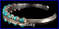Vintage Native American Sterling Silver Bracelet Hand Cut Triangle Turquoise