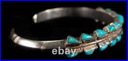Vintage Native American Sterling Silver Bracelet Hand Cut Triangle Turquoise
