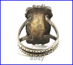 Vintage Native American Sterling Silver Carved Lapis Ring, Signed Lou, 11.25