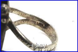 Vintage Native American Sterling Silver Carved Lapis Ring, Signed Lou, 11.25