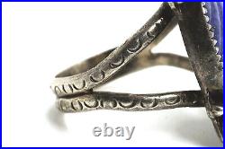 Vintage Native American Sterling Silver Carved Lapis Ring, Signed Lou, 11.25