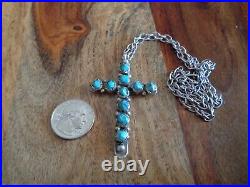 Vintage Native American Sterling Silver & Carved Turquoise Cross with 24 Chain