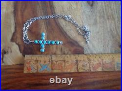 Vintage Native American Sterling Silver & Carved Turquoise Cross with 24 Chain