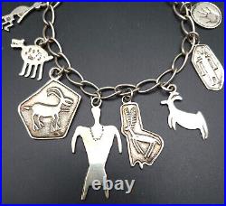 Vintage Native American Sterling Silver Charm Bracelet 8 Ray Tracey Knife Wing