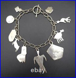 Vintage Native American Sterling Silver Charm Bracelet 8 Ray Tracey Knife Wing