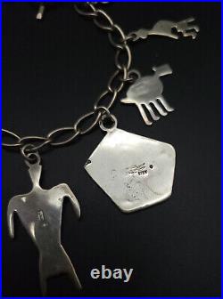 Vintage Native American Sterling Silver Charm Bracelet 8 Ray Tracey Knife Wing