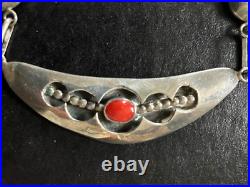 Vintage Native American Sterling Silver Coral Necklace