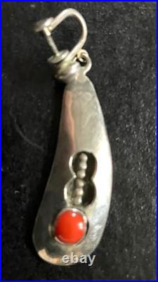 Vintage Native American Sterling Silver Coral Necklace