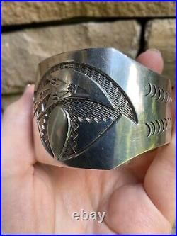 Vintage Native American Sterling Silver Cuff Bracelet Artisan Handcrafted Bear