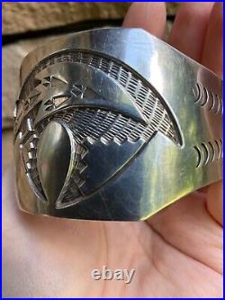 Vintage Native American Sterling Silver Cuff Bracelet Artisan Handcrafted Bear