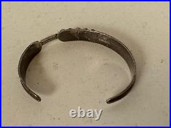 Vintage Native American Sterling Silver Cuff Bracelet Feather Design w Turquoise