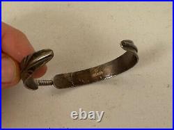 Vintage Native American Sterling Silver Cuff Bracelet Feather Design w Turquoise