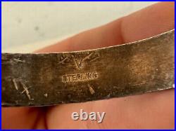 Vintage Native American Sterling Silver Cuff Bracelet Feather Design w Turquoise