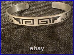 Vintage Native American Sterling Silver Cuff Bracelet Geometric Designs! Free Sh