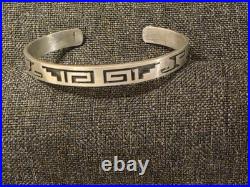 Vintage Native American Sterling Silver Cuff Bracelet Geometric Designs! Free Sh