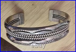 Vintage Native American Sterling Silver Cuff Bracelet Signed TAHE