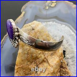 Vintage Native American Sterling Silver Decorated Charoite Bracelet For Women