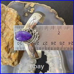 Vintage Native American Sterling Silver Decorated Charoite Bracelet For Women