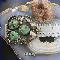 Vintage Native American Sterling Silver Decorated Turquoise Pendant For Women