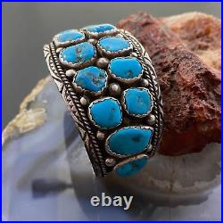 Vintage Native American Sterling Silver Double Row Turquoise Bracelet For Men