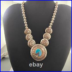 Vintage Native American Sterling Silver Double Side Stone Necklace For Women