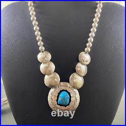 Vintage Native American Sterling Silver Double Side Stone Necklace For Women