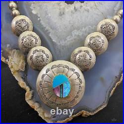 Vintage Native American Sterling Silver Double Side Stone Necklace For Women