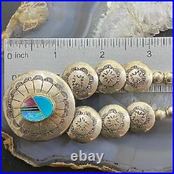 Vintage Native American Sterling Silver Double Side Stone Necklace For Women