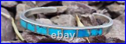 Vintage Native American Sterling Silver Flush Turquoise Inlay Cuff Bracelet 6