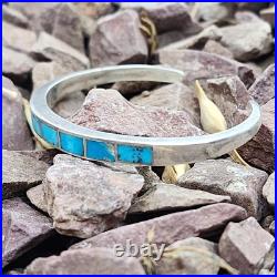 Vintage Native American Sterling Silver Flush Turquoise Inlay Cuff Bracelet 6