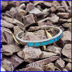 Vintage Native American Sterling Silver Flush Turquoise Inlay Cuff Bracelet 6