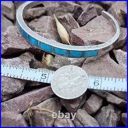 Vintage Native American Sterling Silver Flush Turquoise Inlay Cuff Bracelet 6