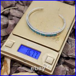 Vintage Native American Sterling Silver Flush Turquoise Inlay Cuff Bracelet 6
