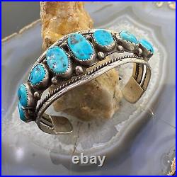 Vintage Native American Sterling Silver Graduated Turquoise Bracelet For Men