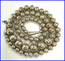 Vintage Native American Sterling Silver Graduation Beads On Chain Necklace2429g