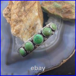 Vintage Native American Sterling Silver Green Turquoise Single Row Bracelet