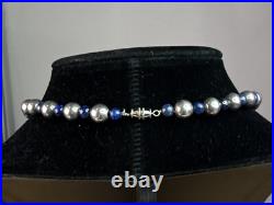 Vintage Native American Sterling Silver Hammered Pendant Beaded Lapis Necklace