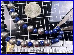 Vintage Native American Sterling Silver Hammered Pendant Beaded Lapis Necklace