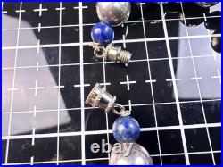 Vintage Native American Sterling Silver Hammered Pendant Beaded Lapis Necklace