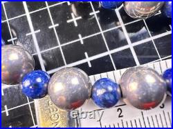 Vintage Native American Sterling Silver Hammered Pendant Beaded Lapis Necklace