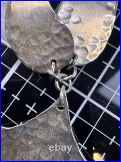 Vintage Native American Sterling Silver Hammered Pendant Beaded Lapis Necklace